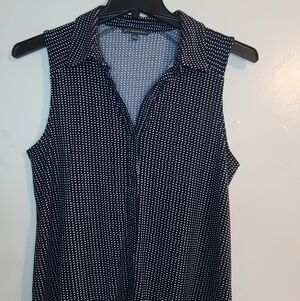 Adrianna Papell Navy and White Polka Dot Blouse